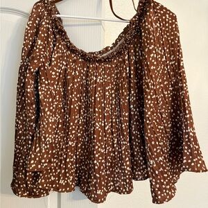 She and Sky Brown Blouse with White Dots